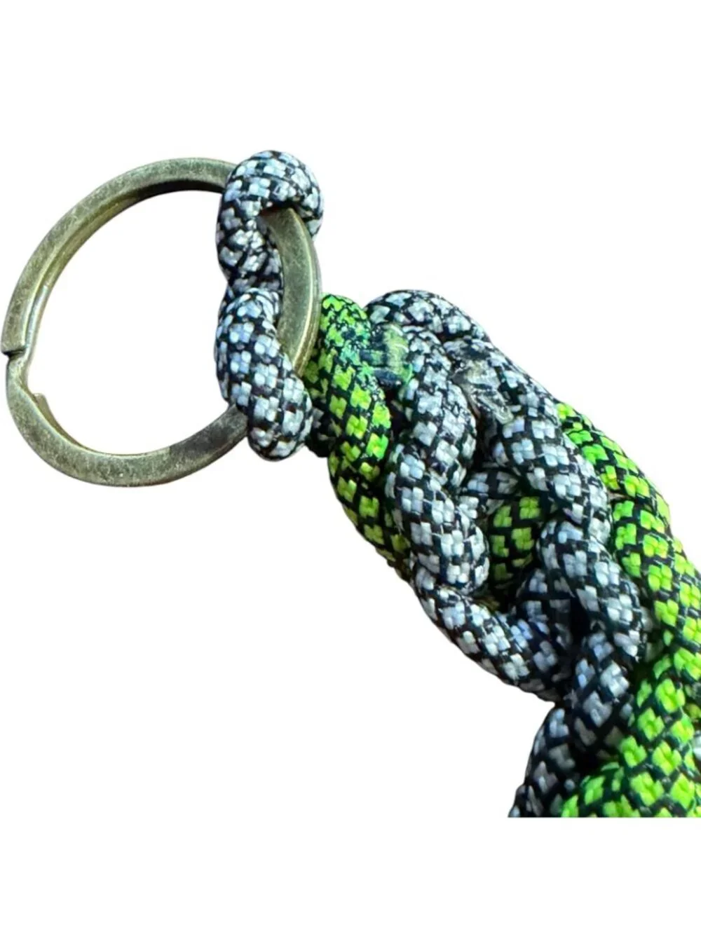 Braided Paracord Keychain Key Ring Reflective Neon Green Gray Handmade Survival